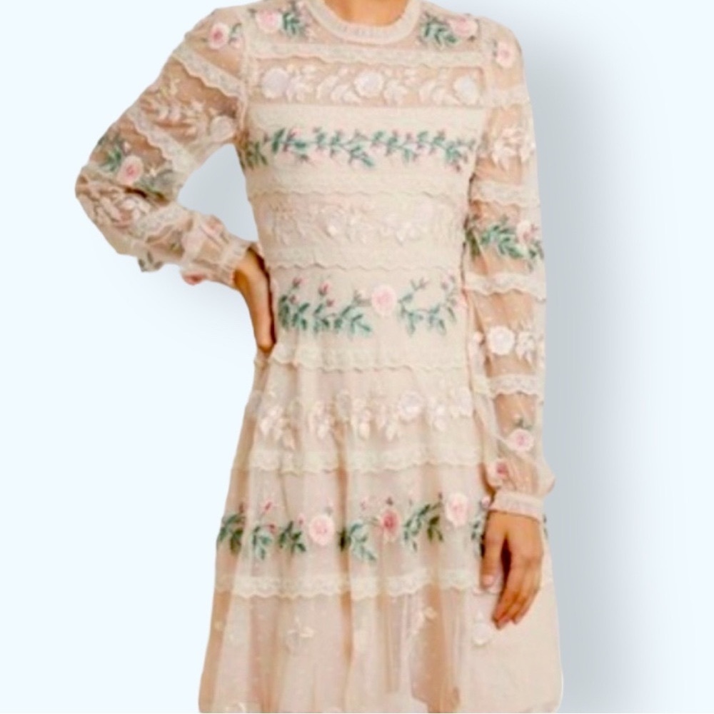 Needle & Thread x BHLDN Precious Rose 2 / XS Pink Embroidered Sequin Lace Formal - Picture 2 of 16